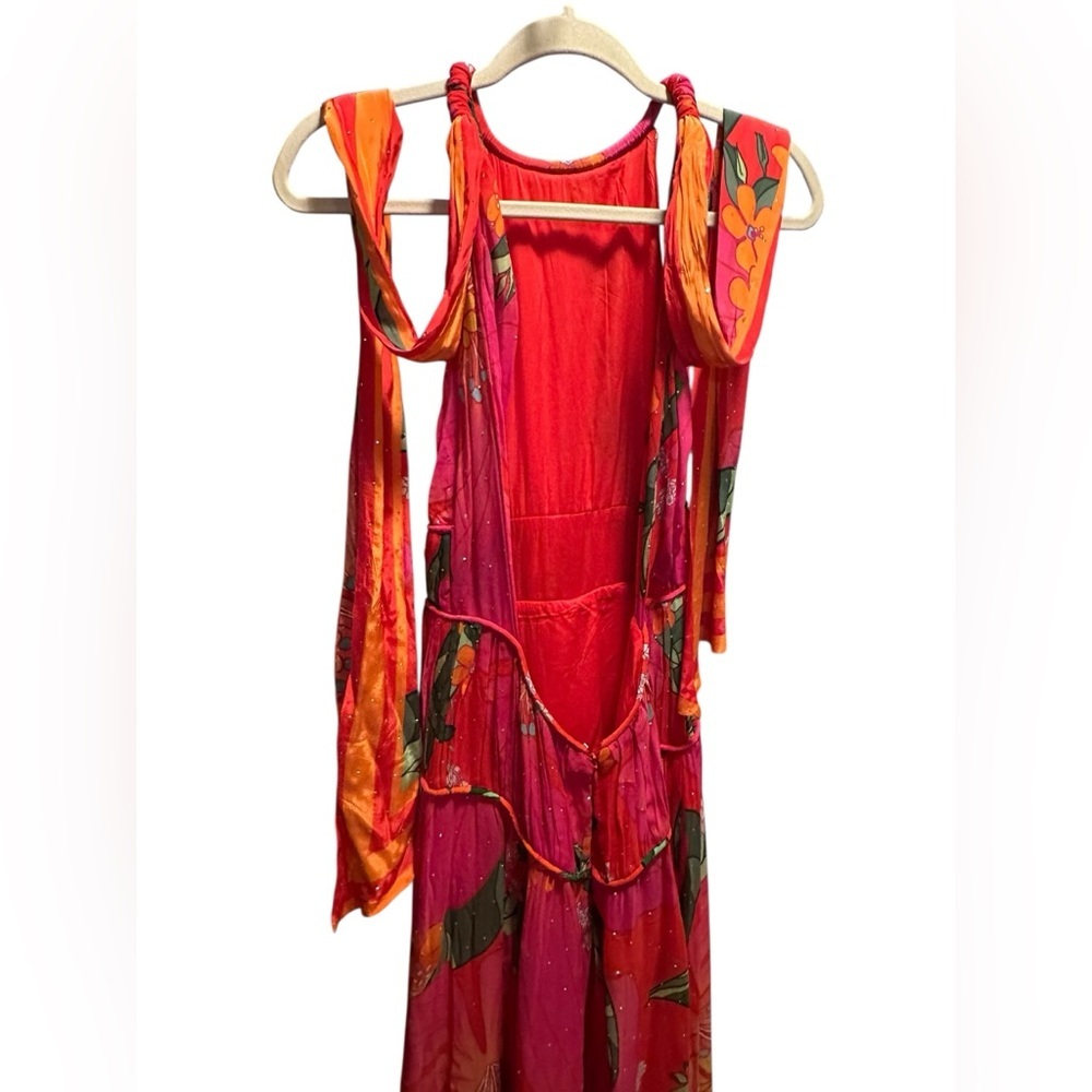 Farm Rio pink pietra Floral halter Maxi Dress size M